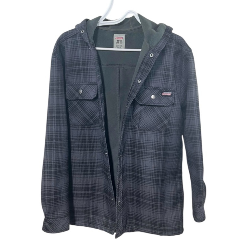 Dickies Men’s Medium 38-40 Flannel Fleece Lined Jacket Grey Plaid Hooded